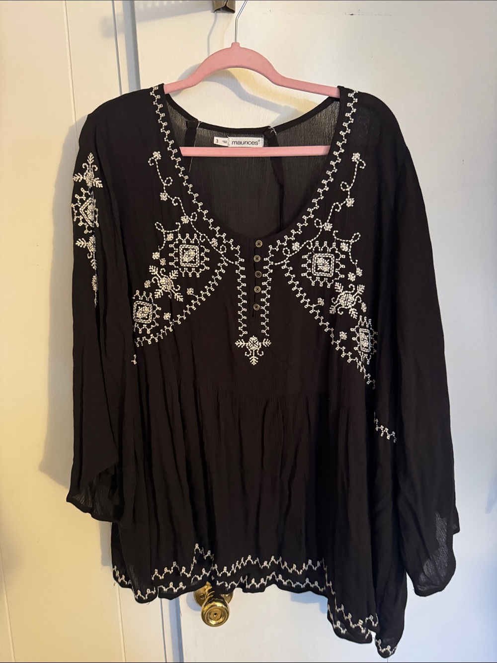 Maurices Black Embroidered Peasant Top